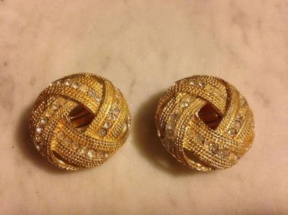 Picture of Large Rhinestone Diamond Gold Tone Ribbon Earrings