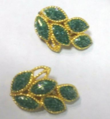 Picture of Green Gold Clip On Leaf Earrings 1 1 4