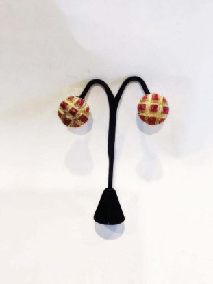 Picture of Vintage Red Enamel Gold Clip On Earrings