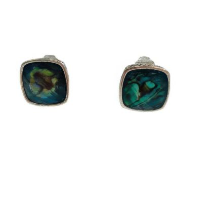 Picture of Multi Faceted Blue Teal Green Clip Earrings