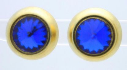Picture of Vintage Gold Tone Blue Rivoli Rhinestone Earrings