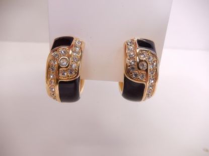 Picture of Signed Swarovski Crystal Black Enamel Gold Earrings