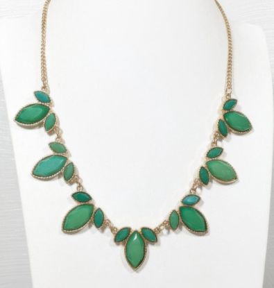 Picture of Gold Tone Green Oval Rhinestone Statement Necklace