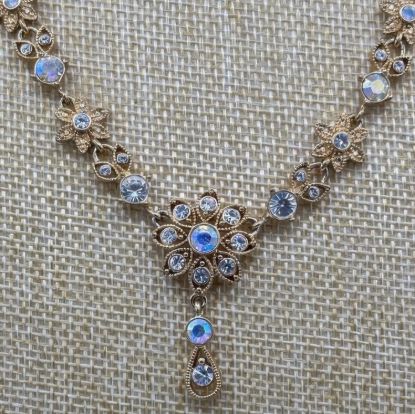 Picture of Vintage Gold Tone Crystal Rhinestone Floral Necklace