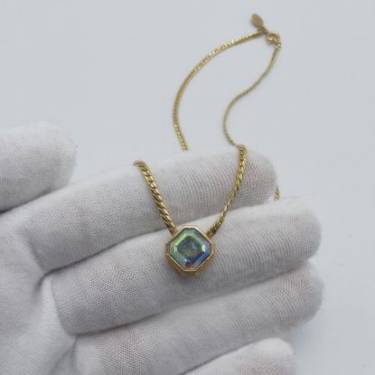 Picture of Avon Vintage Blue Rhinestone Necklace Gold Tone