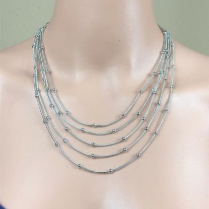 Picture of NY Silver Tone Multi Strand Beads Necklace Chain