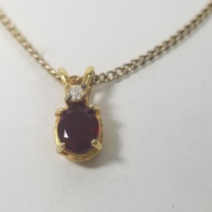 Picture of Gold Tone Chain Necklace Red Clear Rhinestone