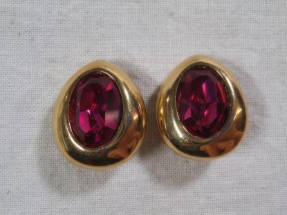 Picture of Signed Swarovski Large Fuchsia Gold Plated Earrings
