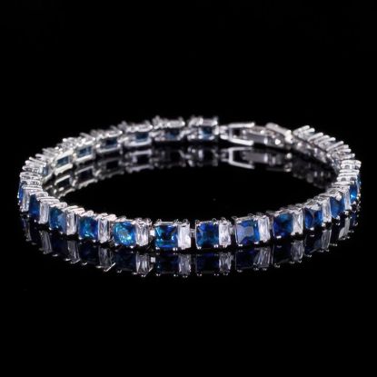 Picture of Slim Silver Bracelet Women London Blue White Topaz