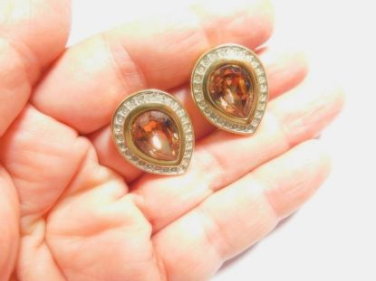 Picture of Signed Sal Swarovski Mink Teardrop Rhinestone Earrings