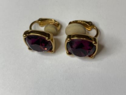 Picture of Signed Swarovski Crystal Purple Square Gold Earrings
