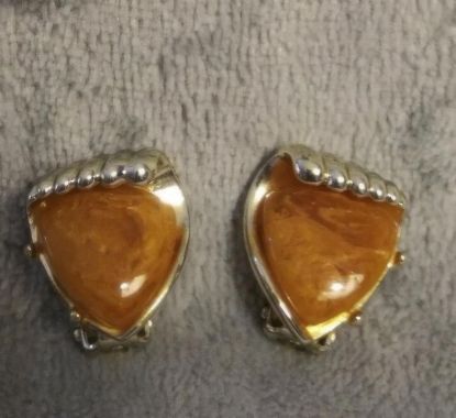 Picture of Vintage Amber Clip On Earrings Retro 1960s