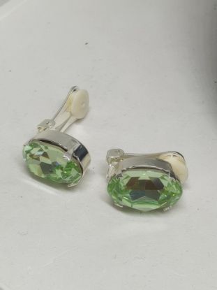 Picture of Large Oval Swarovski Chrysolite Clip Earrings UK