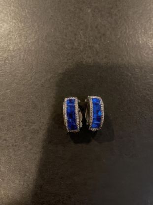 Picture of Signed Swan Swarovski Silver Tone Blue Earrings