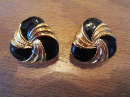 Picture of Vintage 80s Napier Black Gold Tone Earrings