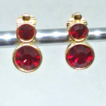 Picture of Vintage Ruby Red Faceted Crystal Earrings Gold