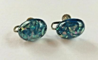 Picture of Vintage Blue Bead Glitter Silver Tone Earrings