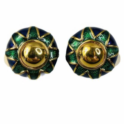 Picture of Vintage Gold Green Navy Blue Enamel Earrings
