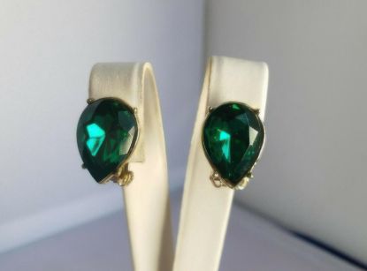 Picture of Vintage Emerald Green Pear Shape Rhinestone Earrings