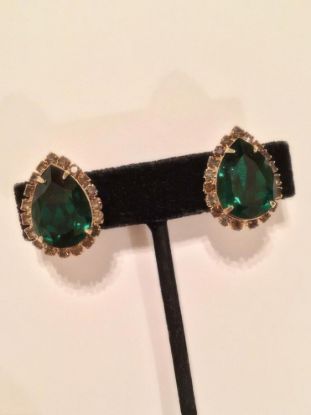 Picture of Hobe Vintage Green Rhinestone Clip Earrings