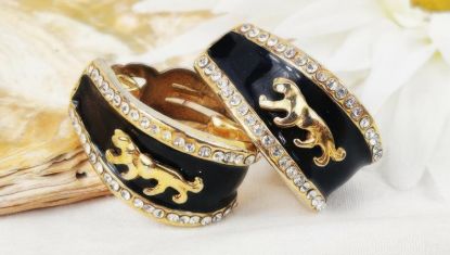 Picture of Vintage Black Enamel Rhinestone Jaguar Earrings