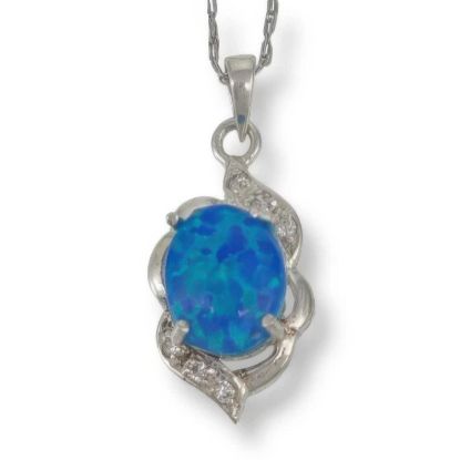 Picture of Vintage Sterling Silver Blue Opal Cubic Zirconia Pendant