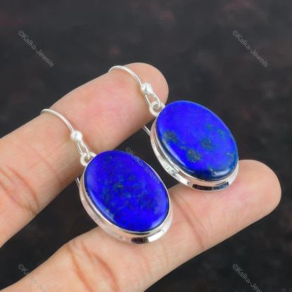 Picture of Natural Lapis Lazuli Drop Earrings Sterling Silver