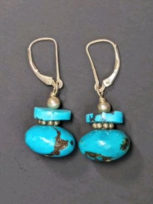 Picture of Sterling Silver Turquoise Dangle Earrings 925