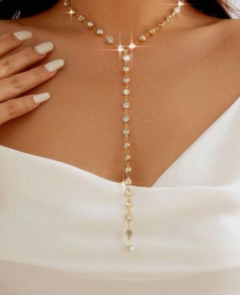Picture of Gold Tone Rhinestone Lariat Drop Pendant Necklace