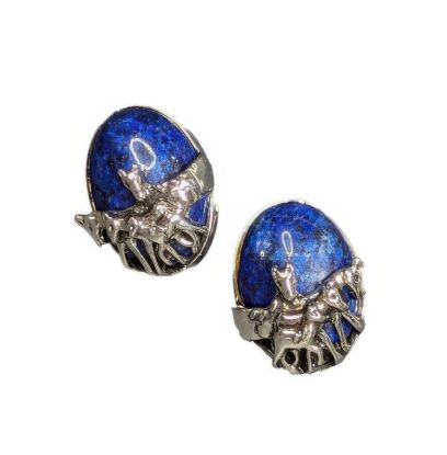 Picture of Lapis Lazuli Cabochon Horse Earrings Silver Plated