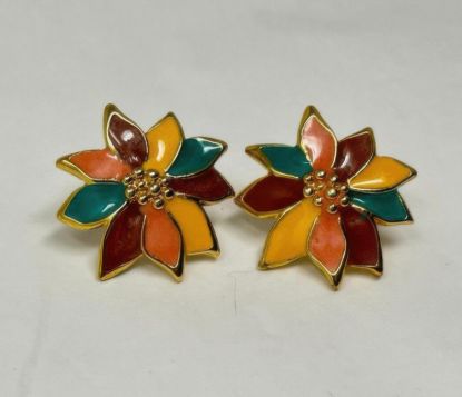 Picture of Vintage Goldtone Enamel Flower Stud Earrings