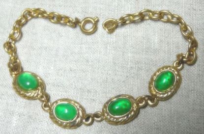 Picture of Vintage Gold Tone Green Glass Bracelet Stunning