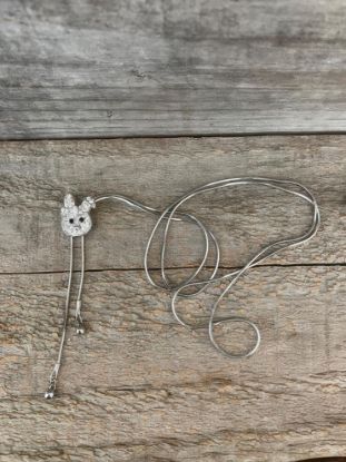 Picture of Vintage Silver Rhinestone Bunny Lariat Necklace
