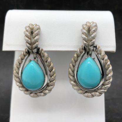 Picture of Vintage Avon Silver Rope Clip Earrings Blue