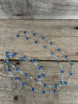 Picture of Vintage Blue Crystal Bead Necklace Open Back