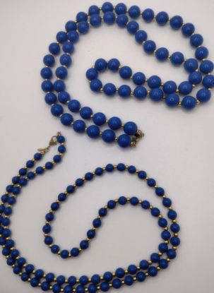 Picture of Vintage Monet Blue Beaded Necklace Lot Gold Tone