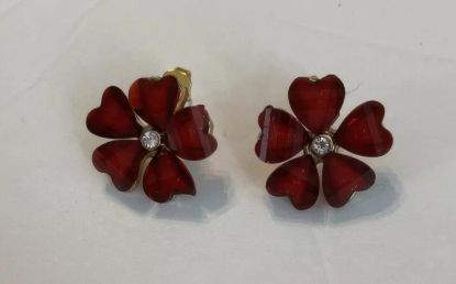 Picture of Vintage Red Rhinestone Flower Gold Stud Earrings