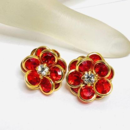 Picture of Vintage Red Crystal Flower Rhinestone Stud Earrings
