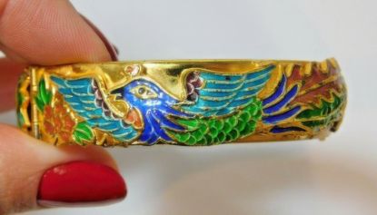 Picture of Vintage Blue Green Peacock Cloisonne Enamel Bangle