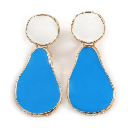 Picture of Blue White Enamel Teardrop Clip On Earrings