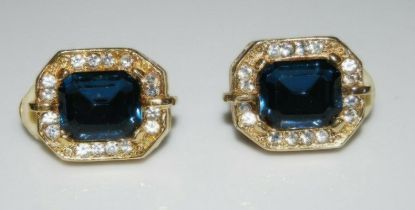 Picture of Vintage 1980 Couture Gold Blue Rhinestone Earrings