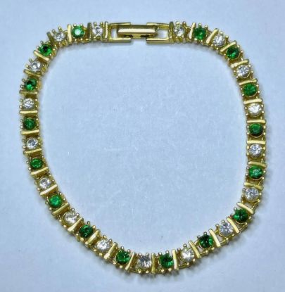 Picture of Vintage Gold Tone Rhinestone Bracelet Green White