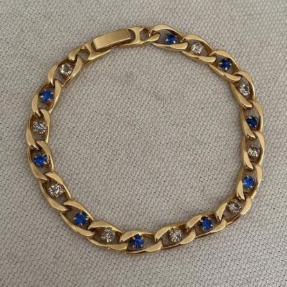Picture of Vintage Gold Plated Chain Blue Clear Crystals