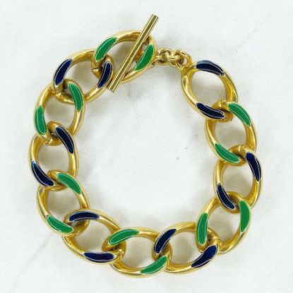 Picture of Gold Tone Green Blue Chain Link Bracelet