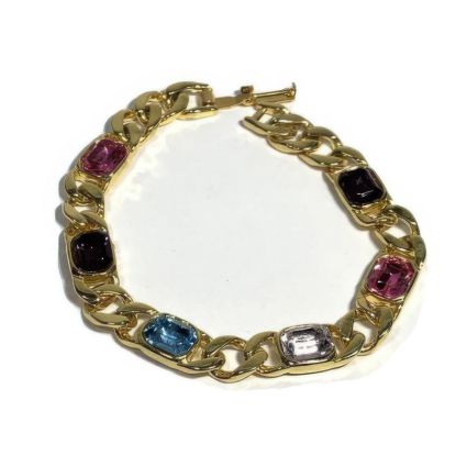 Picture of Vintage Gold Rhinestone Bracelet Multicolor Link Chain