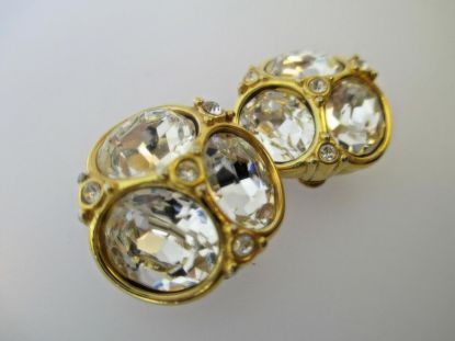 Picture of Vintage Swarovski Swan Clip Earrings Chunky Gold Crystals