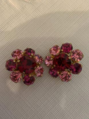 Picture of Vintage Austrian Crystal Clip Earrings Red Pink