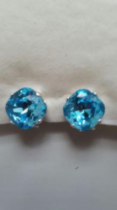 Picture of Classic Cushion Clip Earrings Swarovski Aquamarine UK