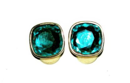 Picture of Vintage Signed S A L Swarovski Teal Blue Earrings