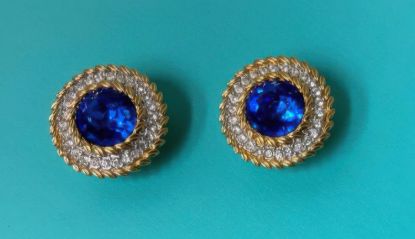 Picture of Swarovski Blue Goldtone Clip On Earrings